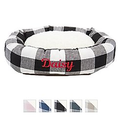 Majestic Pet Anderson Check Sherpa Personalized Bagel Cat & Dog Bed, Black, Large slide 1 of 8