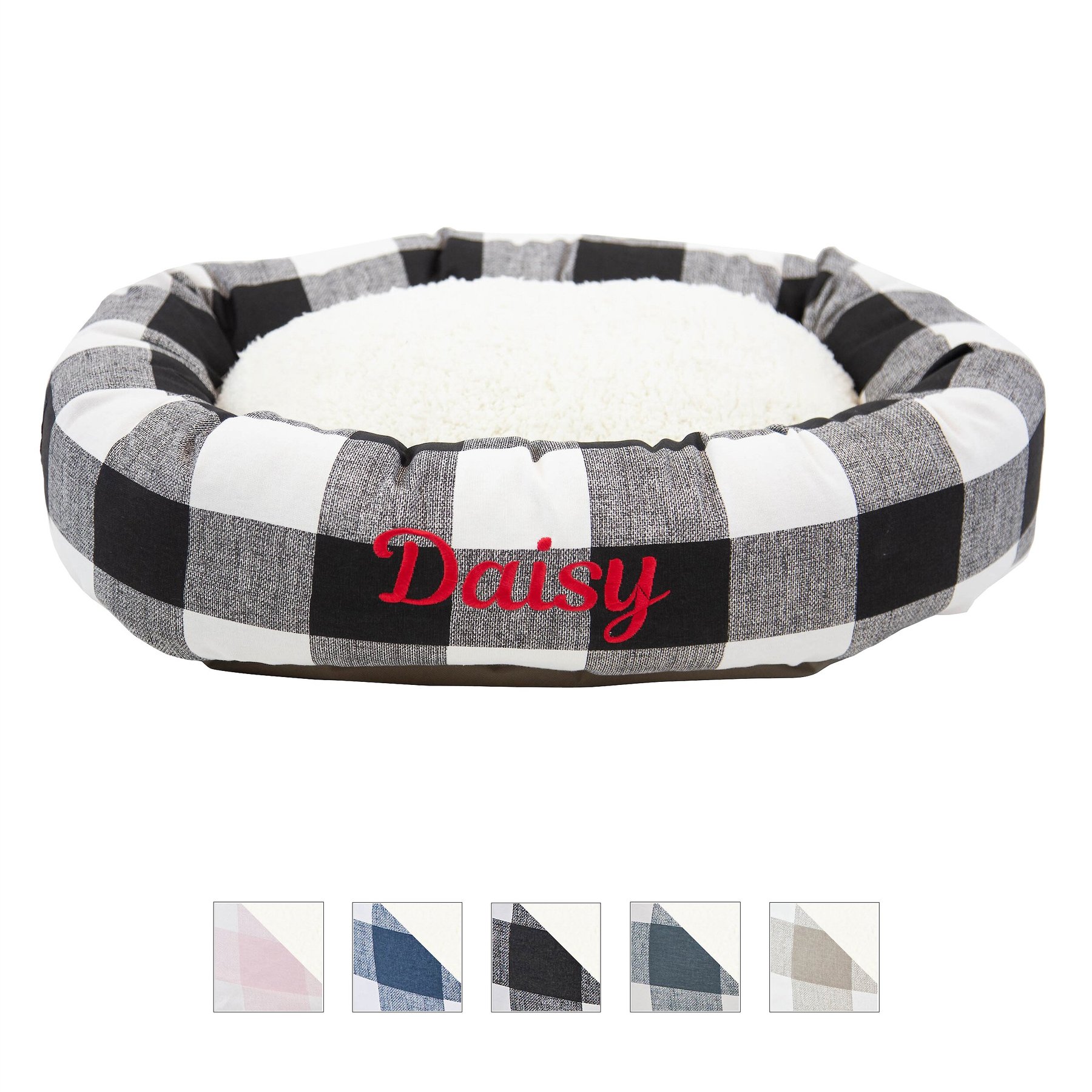 Majestic Pet Anderson Check Sherpa Personalized Bagel Cat & Dog Bed, Black, Large