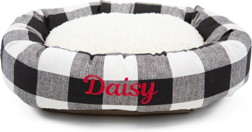 Show full view: Majestic Pet Anderson Check Sherpa Personalized Bagel Cat & Dog Bed, Black, Large slide 3 of 9