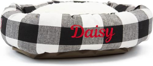 Show full view: Majestic Pet Anderson Check Sherpa Personalized Bagel Cat & Dog Bed, Black, Large slide 4 of 9