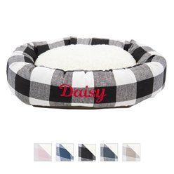 Majestic Pet Anderson Check Sherpa Personalized Bagel Cat & Dog Bed, Black, X-Large