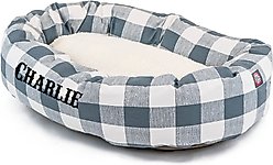 Majestic Pet Anderson Check Sherpa Personalized Bagel Cat & Dog Bed, Gunmetal Blue, X-Large slide 2 of 5