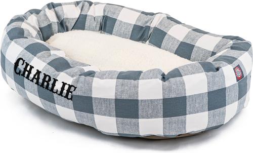 Show full view: Majestic Pet Anderson Check Sherpa Personalized Bagel Cat & Dog Bed, Gunmetal Blue, X-Large slide 2 of 6