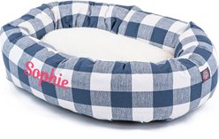 Majestic Pet Anderson Check Sherpa Personalized Bagel Cat & Dog Bed, Navy Blue, Large slide 2 of 5