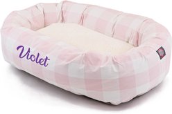 Majestic Pet Anderson Check Sherpa Personalized Bagel Cat & Dog Bed, Pink, Small slide 2 of 5