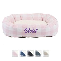 Majestic Pet Anderson Check Sherpa Personalized Bagel Cat & Dog Bed, Pink, X-Large