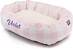 Majestic Pet Anderson Check Sherpa Personalized Bagel Cat & Dog Bed, Pink, X-Large slide 2 of 5