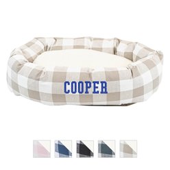 Majestic Pet Anderson Check Sherpa Personalized Bagel Cat & Dog Bed, Tan, X-Large