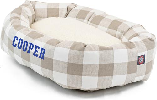 Show full view: Majestic Pet Anderson Check Sherpa Personalized Bagel Cat & Dog Bed, Tan, X-Large slide 2 of 6