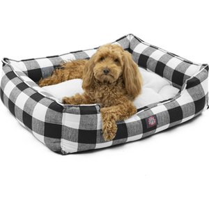 Majestic Pet Contemp Lounge Anderson Check Bolster Dog Bed with Removable Cover, Black, Medium
