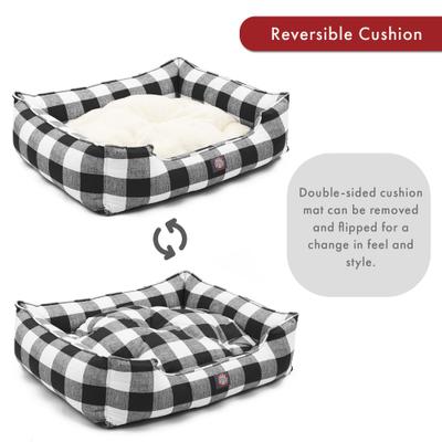 Show full view: Majestic Pet Contemp Lounge Anderson Check Bolster Dog Bed with Removable Cover, Black, Medium slide 5 of 6