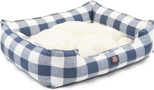 Show full view: Majestic Pet Contemp Lounge Anderson Check Bolster Dog Bed with Removable Cover, Blue, Medium slide 2 of 5