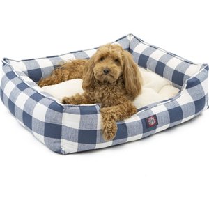 Majestic Pet Contemp Lounge Anderson Check Bolster Dog Bed with Removable Cover, Blue, Small
