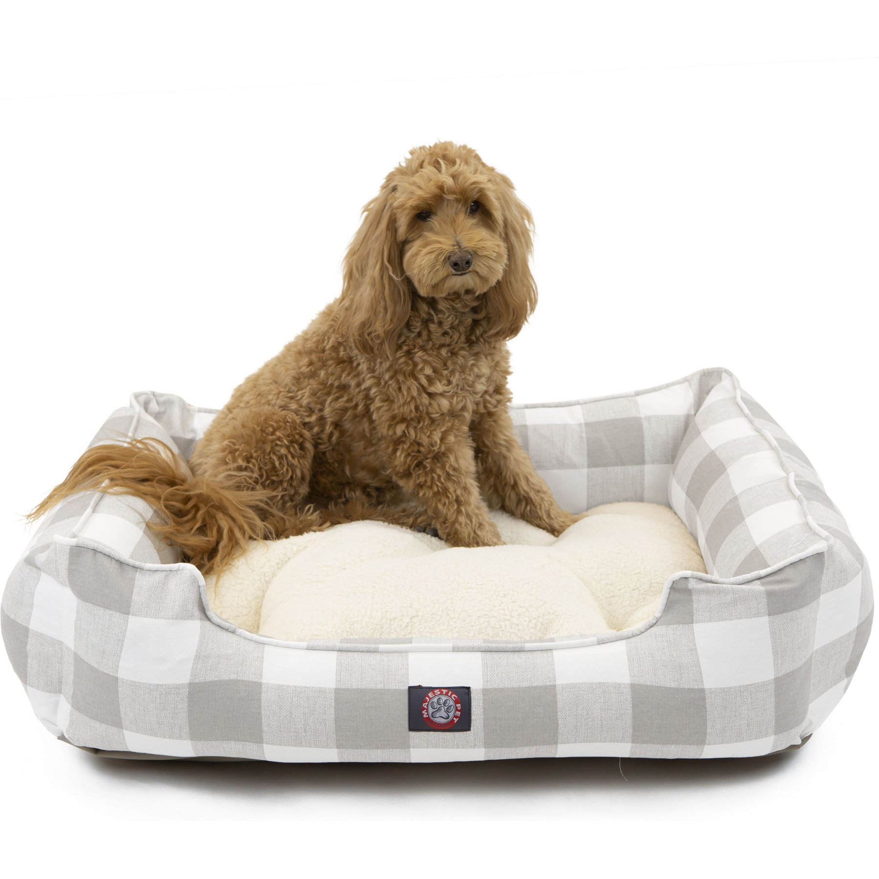 Majestic Pet Contemp Lounge Anderson Check Bolster Dog Bed with Removable Cover, Grey, Small