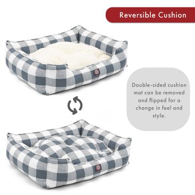 Show full view: Majestic Pet Contemp Lounge Anderson Check Bolster Dog Bed with Removable Cover, Gunmetal Blue, Medium slide 4 of 5