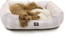 Majestic Pet Contemp Lounge Anderson Check Bolster Dog Bed with Removable Cover, Pink, Small