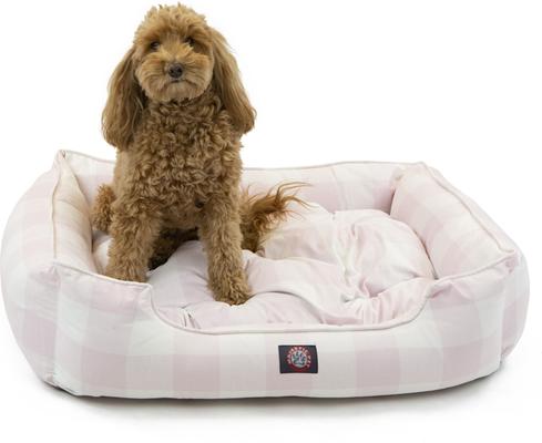 Show full view: Majestic Pet Contemp Lounge Anderson Check Bolster Dog Bed with Removable Cover, Pink, Small slide 2 of 6