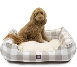 Majestic Pet Contemp Lounge Anderson Check Bolster Dog Bed with Removable Cover, Tan, Small