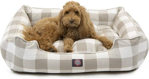 Show full view: Majestic Pet Contemp Lounge Anderson Check Bolster Dog Bed with Removable Cover, Tan, Small slide 2 of 6