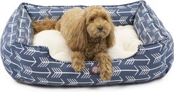 Majestic Pet Contemp Lounge Arrow Bolster Dog Bed with Removable Cover, Blue with White Arrows, Small