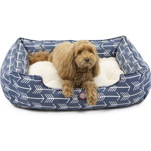 Majestic Pet Contemp Lounge Arrow Bolster Dog Bed with Removable Cover, Blue with White Arrows, Small