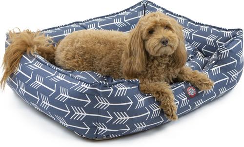 Show full view: Majestic Pet Contemp Lounge Arrow Bolster Dog Bed with Removable Cover, Blue with White Arrows, Small slide 2 of 6