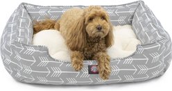 Majestic Pet Contemp Lounge Arrow Bolster Dog Bed with Removable Cover, Grey with White Arrows, Small