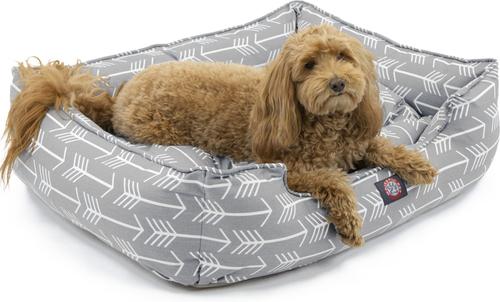 Show full view: Majestic Pet Contemp Lounge Arrow Bolster Dog Bed with Removable Cover, Grey with White Arrows, Small slide 2 of 6