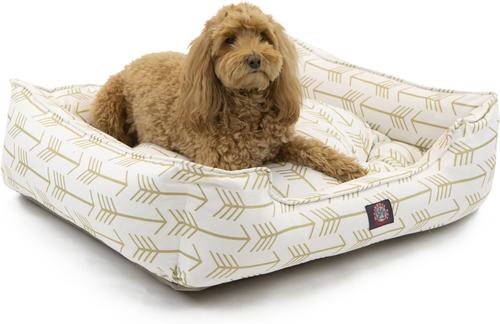 Show full view: Majestic Pet Contemp Lounge Arrow Bolster Dog Bed with Removable Cover, White with Gold Arrows, Small slide 2 of 6