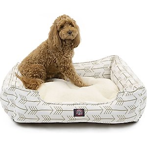 Majestic Pet Contemp Lounge Arrow Bolster Dog Bed with Removable Cover, White with Tan Arrows, Small