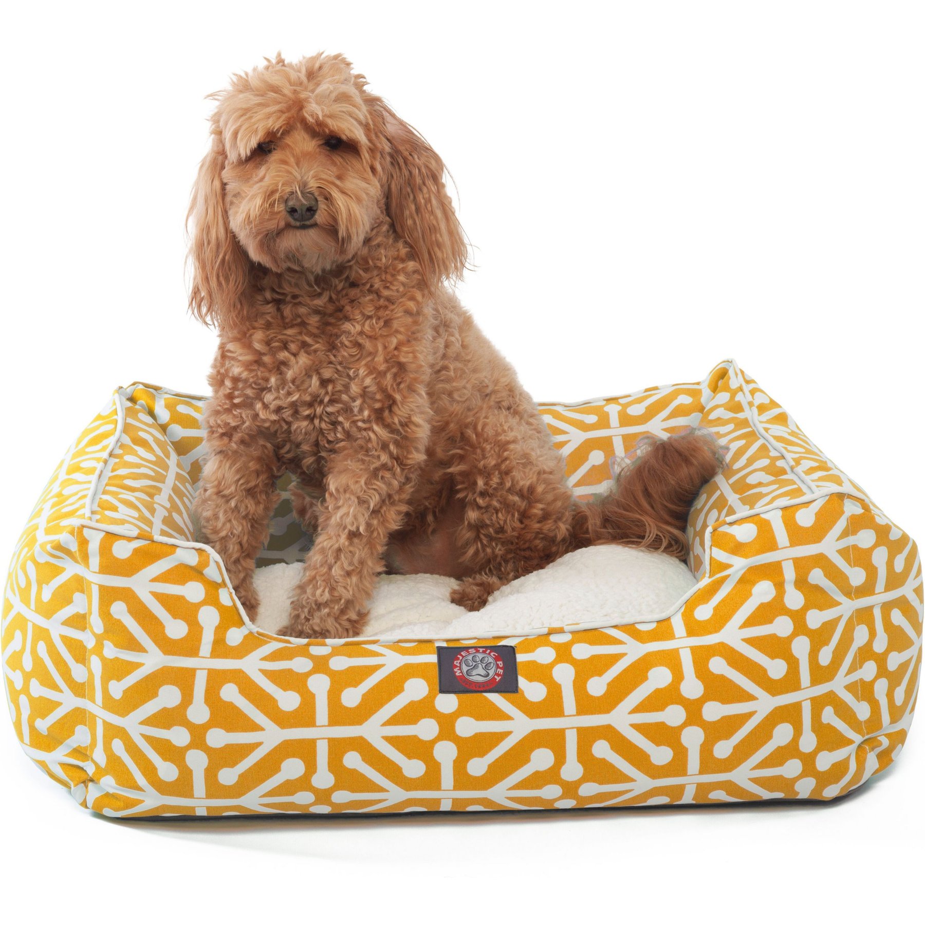 Majestic Pet Contemp Lounge Aruba Bolster Dog Bed with Removable Cover, Citrus/Yellow, Small