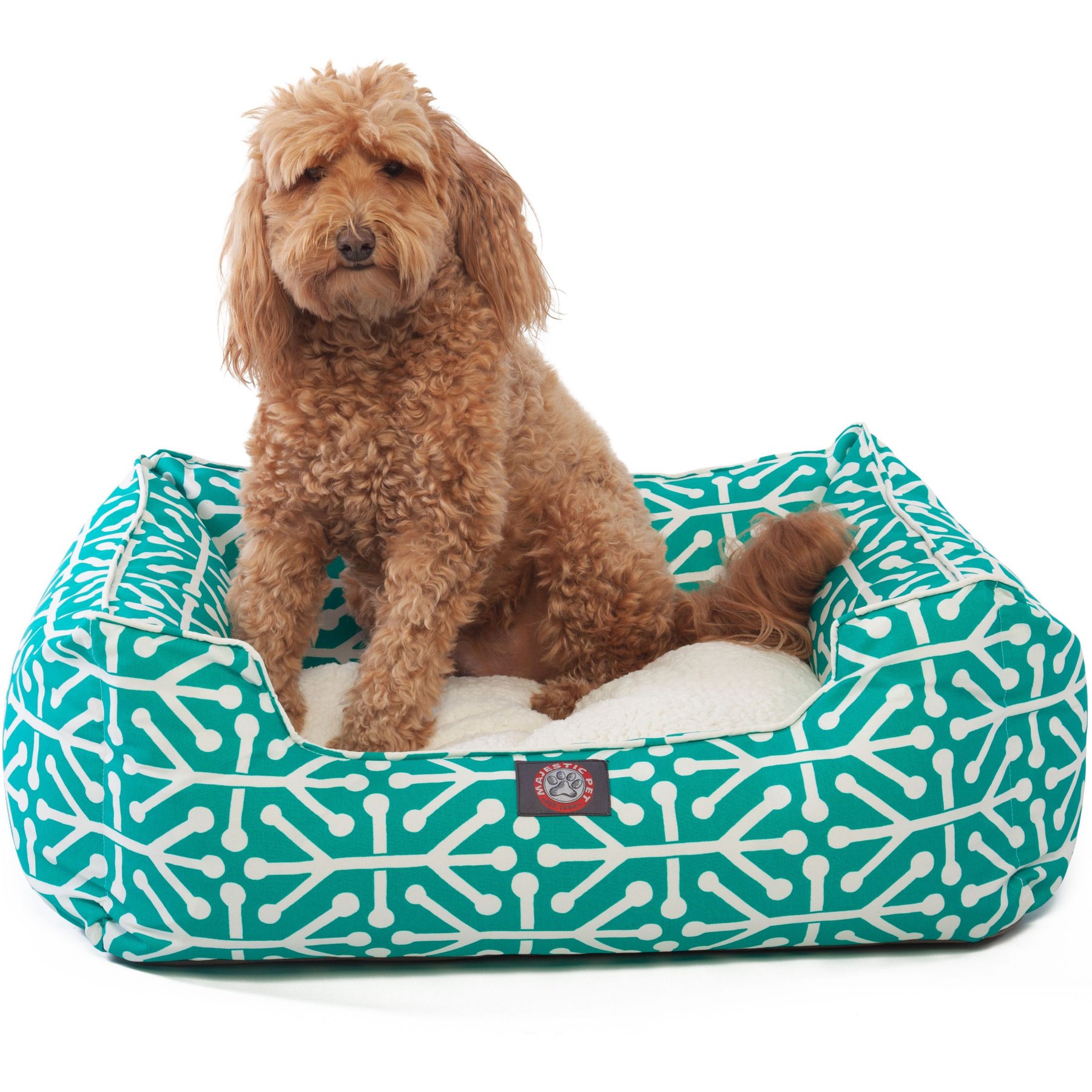 Majestic Pet Contemp Lounge Aruba Bolster Dog Bed with Removable Cover, Pacific/Teal, Small