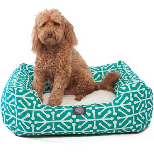 Majestic Pet Contemp Lounge Aruba Bolster Dog Bed with Removable Cover, Pacific/Teal, Small