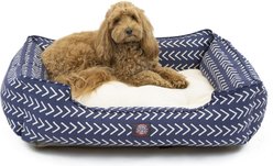 Majestic Pet Contemp Lounge Boho Arrow Bolster Dog Bed with Removable Cover, Blue with White Arrows, Small