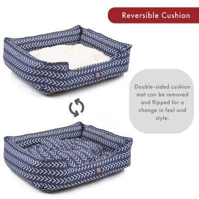 Show full view: Majestic Pet Contemp Lounge Boho Arrow Bolster Dog Bed with Removable Cover, Blue with White Arrows, Small slide 5 of 6
