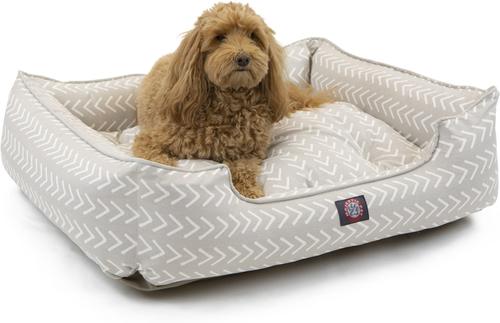 Show full view: Majestic Pet Contemp Lounge Boho Arrow Bolster Dog Bed with Removable Cover, Grey with White Arrows, Small slide 2 of 6