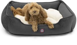 Majestic Pet Contemp Lounge Faux Suede Bolster Dog Bed with Removable Cover, Gray, Small