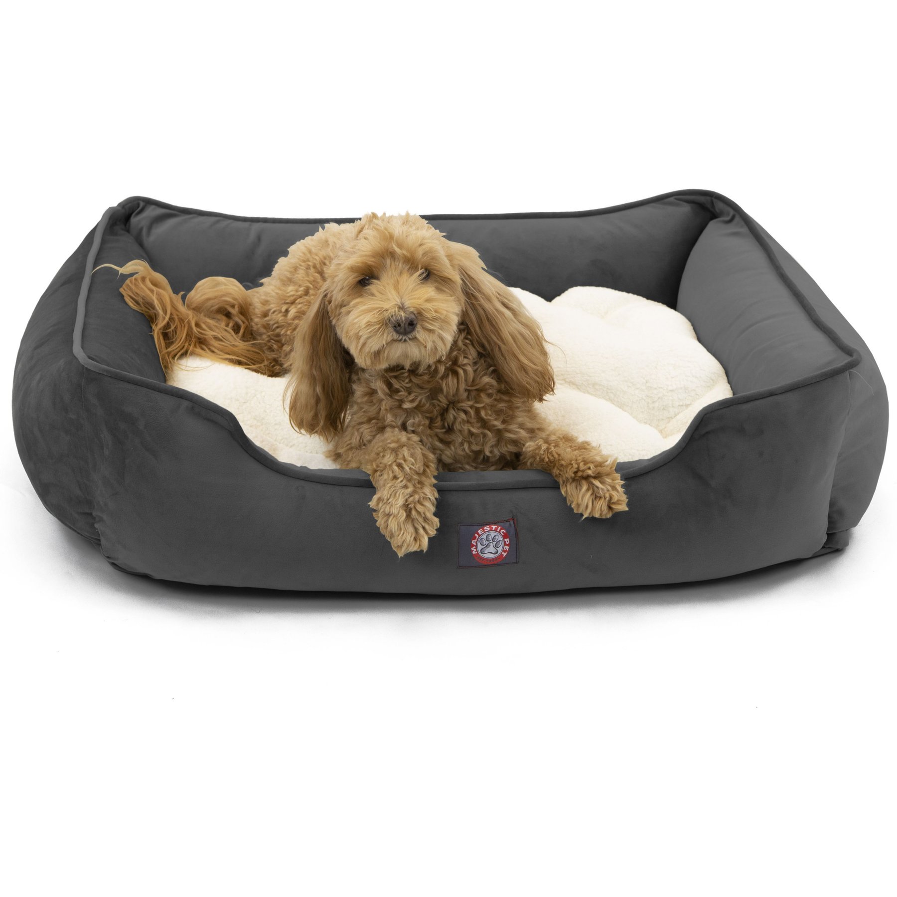Majestic Pet Contemp Lounge Faux Suede Bolster Dog Bed with Removable Cover, Gray, Small