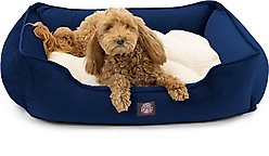 Majestic Pet Contemp Lounge Faux Suede Bolster Dog Bed with Removable Cover, Navy, Small