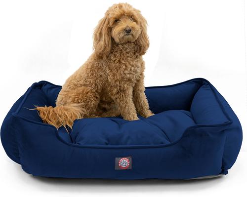 Show full view: Majestic Pet Contemp Lounge Faux Suede Bolster Dog Bed with Removable Cover, Navy, Small slide 3 of 7