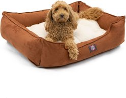 Majestic Pet Contemp Lounge Faux Suede Bolster Dog Bed with Removable Cover, Rust, Small