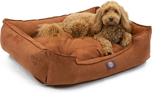 Show full view: Majestic Pet Contemp Lounge Faux Suede Bolster Dog Bed with Removable Cover, Rust, Small slide 2 of 6