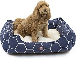 Majestic Pet Contemp Lounge Hexo Shapes Bolster Dog Bed with Removable Cover, Blue, Small