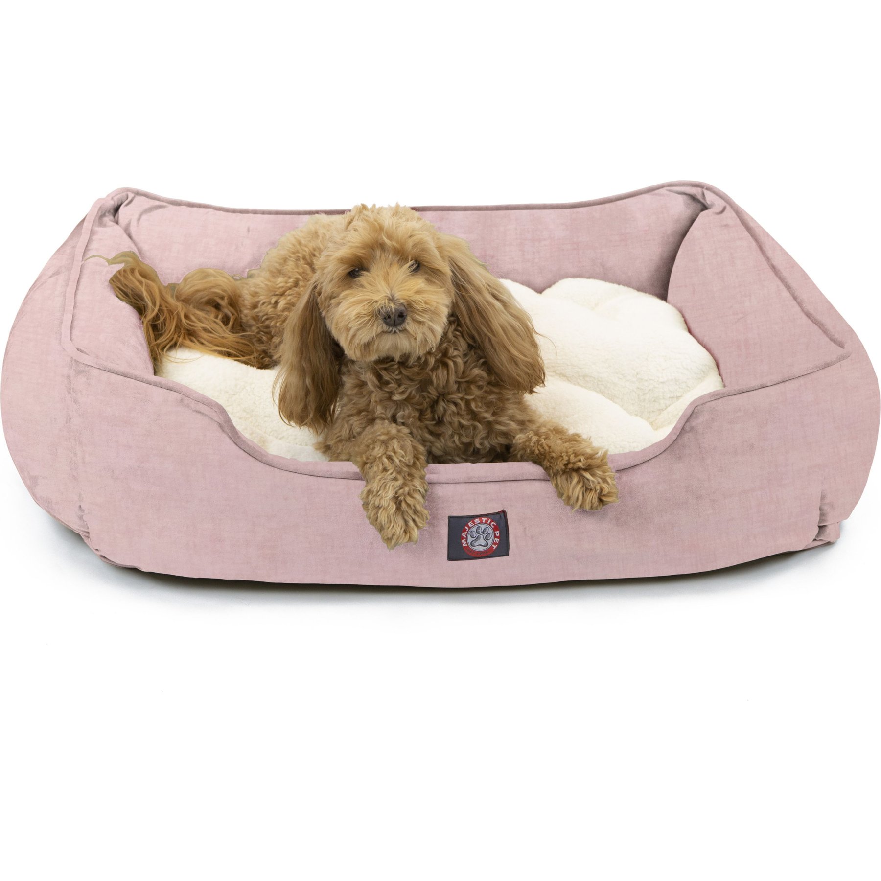 Majestic Pet Contemp Lounge Jackson Heathered Bolster Dog Bed with Removable Cover, Pink, Small