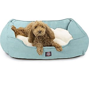Majestic Pet Contemp Lounge Jackson Heathered Bolster Dog Bed with Removable Cover, Teal, Small