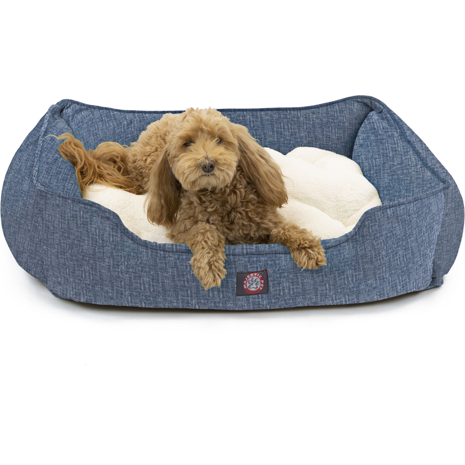 Majestic Pet Contemp Lounge Palette Heathered Bolster Dog Bed with Removable Cover, Blue, Small