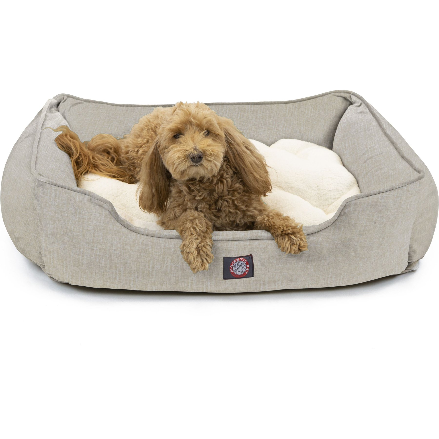 Majestic Pet Contemp Lounge Palette Heathered Bolster Dog Bed with Removable Cover, Tan, Small