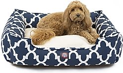 Majestic Pet Contemp Lounge Trellis Bolster Dog Bed with Removable Cover, Navy Blue, Small