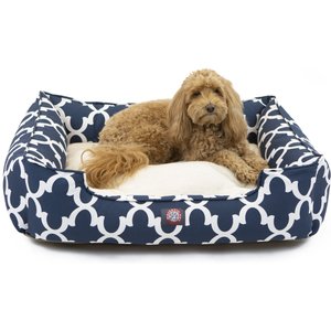 Majestic Pet Contemp Lounge Trellis Bolster Dog Bed with Removable Cover, Navy Blue, Small