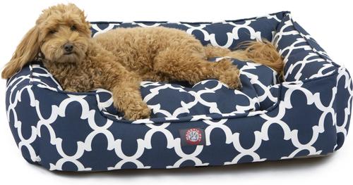 Show full view: Majestic Pet Contemp Lounge Trellis Bolster Dog Bed with Removable Cover, Navy Blue, Small slide 2 of 6